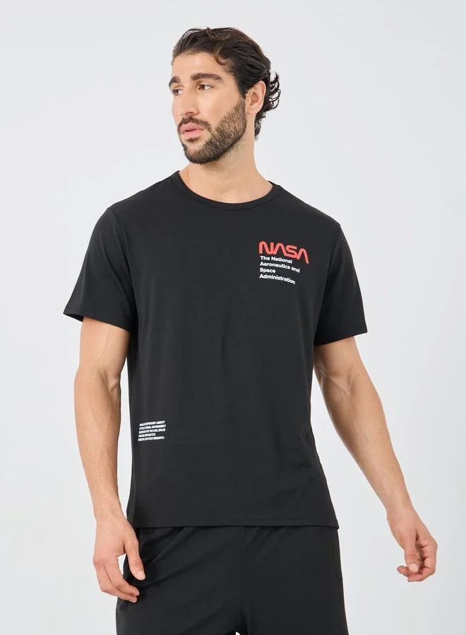 ستايلي Styli NASA Slogan Print Short Sleeve T-Shirt and Shorts Set