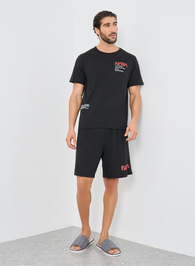 Styli NASA Slogan Print Short Sleeve T-Shirt and Shorts Set - Image 1