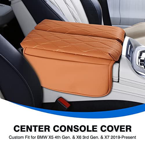 Karltys Center Console Cover for BMW X5 G05/ X7 G07 2019-2025 2026 /X6 G06 2020-2025 2026, Leather Middle Console Armrest Cover for BMW X5 Waterproof Protector with Storage Pockets (Brown) - Image 2