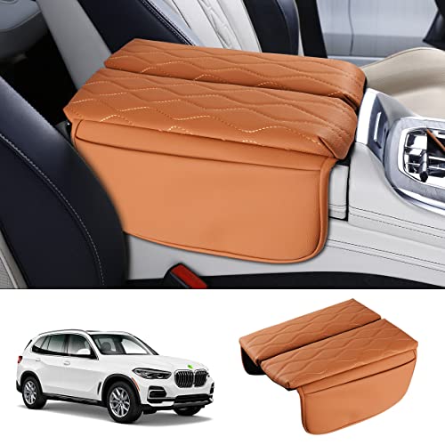 Karltys Center Console Cover for BMW X5 G05/ X7 G07 2019-2025 2026 /X6 G06 2020-2025 2026, Leather Middle Console Armrest Cover for BMW X5 Waterproof Protector with Storage Pockets (Brown) - Image 1
