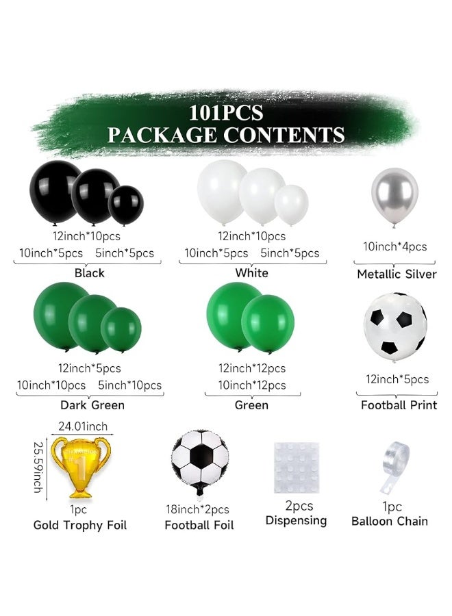 Biapian Soccer Balloon Arch Kit Boys, Green Balloon Arch Kit with Football Trophy Balloons Dark Green Black White Latex Balloons Metallic Silver Balloons for Baby Shower Birthday Soccer Party Decorations - Image 1