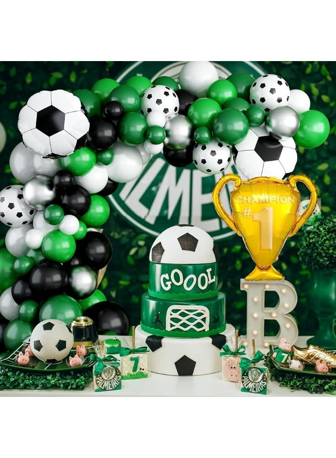 Biapian Soccer Balloon Arch Kit Boys, Green Balloon Arch Kit with Football Trophy Balloons Dark Green Black White Latex Balloons Metallic Silver Balloons for Baby Shower Birthday Soccer Party Decorations - Image 4
