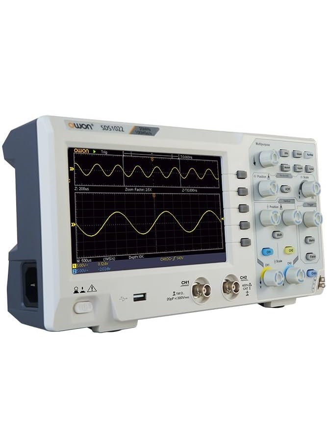 Owon OWON Technologies SDS1102 Digital Storage Oscilloscope Dual Channel 100 MHz 1GSs 7 LCD display 800x480 pixels Input  - Image 1