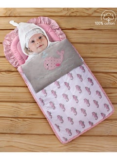 babyhug Babyhug Seahorse Print Zipper Nest Bag for Infants 0-10 Months - Cotton, Portable, 70x36cm  - Image 1