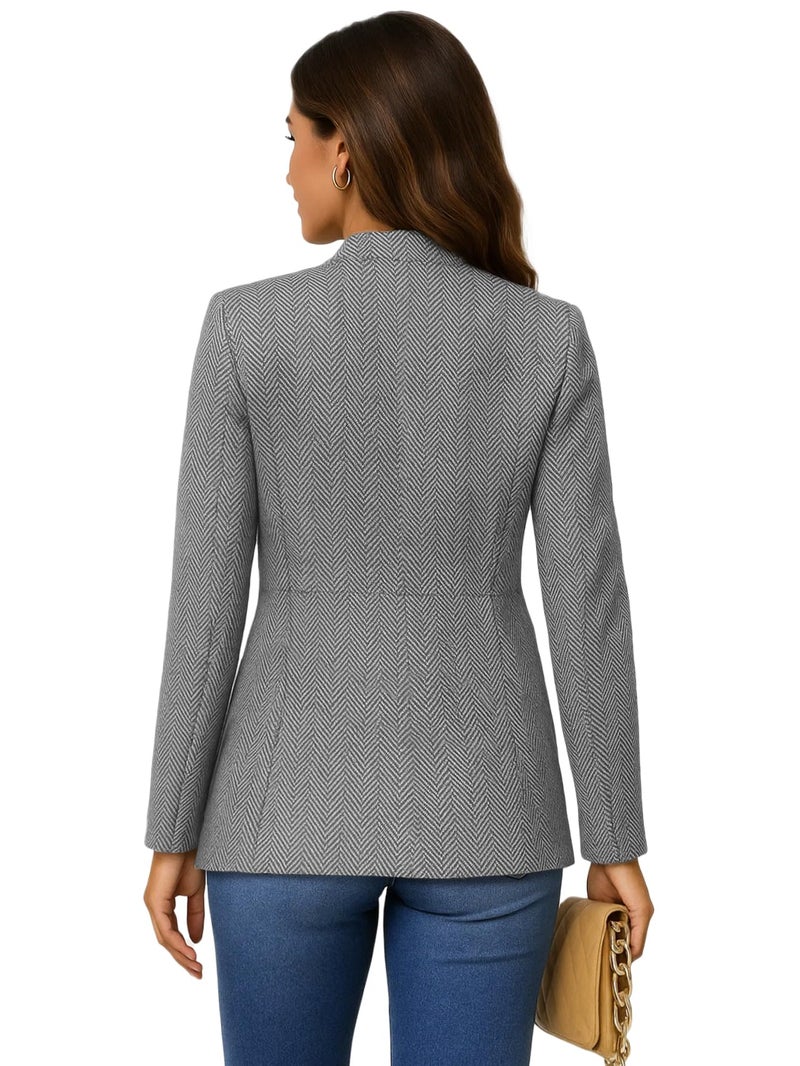 Mina Self Herringbone Blazers Jacket Tweed for Women 2026 Fall Grey Business Casual Work Professional Womens Dressy Fitted Fashion Trendy Winter Women's Blazer & Suit Jackets Lady Ladies H-Grey S - Image 5