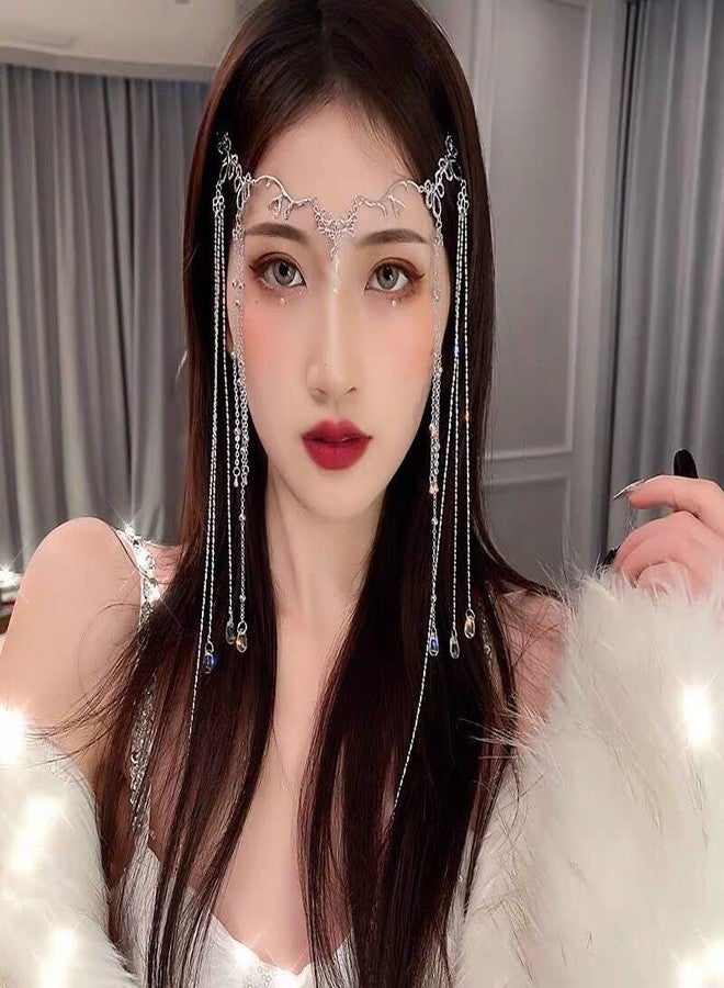 CIXVOEMK Vintage Tassel Head Chain, Crystal Teardrop Forehead Jewelry, Decorative Hair Accessory for Hanfu Style,Bridal Headdress (Head Chain-A) - Image 4