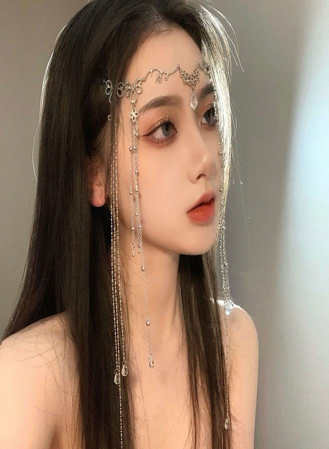 CIXVOEMK Vintage Tassel Head Chain, Crystal Teardrop Forehead Jewelry, Decorative Hair Accessory for Hanfu Style,Bridal Headdress (Head Chain-A) - Image 2