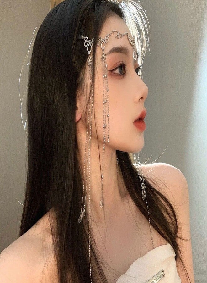 CIXVOEMK Vintage Tassel Head Chain, Crystal Teardrop Forehead Jewelry, Decorative Hair Accessory for Hanfu Style,Bridal Headdress (Head Chain-A) - Image 5