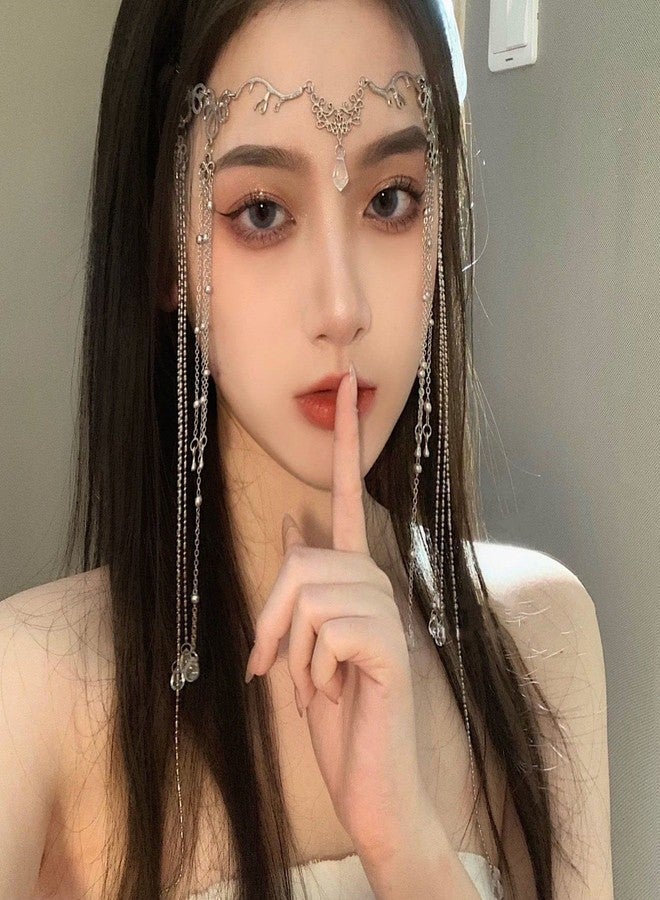 CIXVOEMK Vintage Tassel Head Chain, Crystal Teardrop Forehead Jewelry, Decorative Hair Accessory for Hanfu Style,Bridal Headdress (Head Chain-A) - Image 3