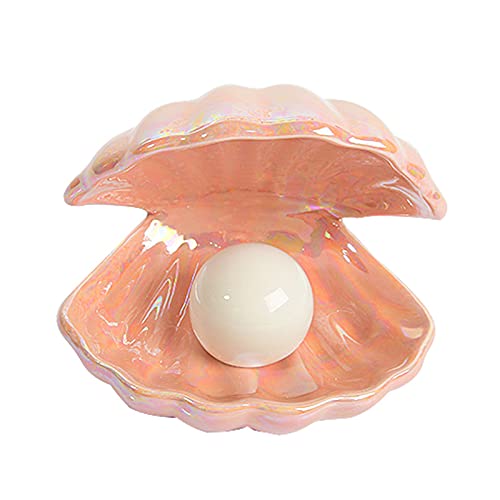 BinaryABC Ceramics Shell Pearl Light Led Lamp Portable Night Light Tabletop Light,Christmas Gift(Pink) - Image 1