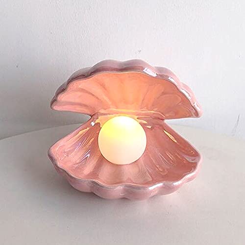 BinaryABC Ceramics Shell Pearl Light Led Lamp Portable Night Light Tabletop Light,Christmas Gift(Pink) - Image 3