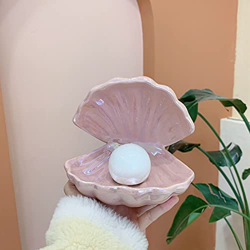 BinaryABC Ceramics Shell Pearl Light Led Lamp Portable Night Light Tabletop Light,Christmas Gift(Pink) - Image 2