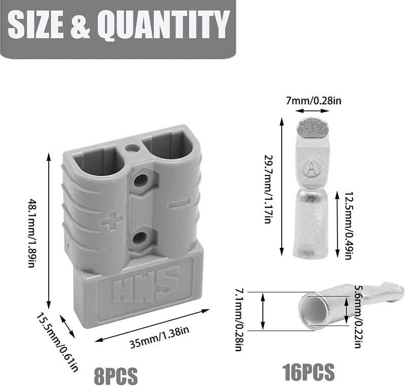 Twshiny Battery Connector 50A, Battery Quick Connector Plug 50 Amp 600V 8Pcs Quick Connection Plug Connector for Anderson Powerpole Gray - Image 4
