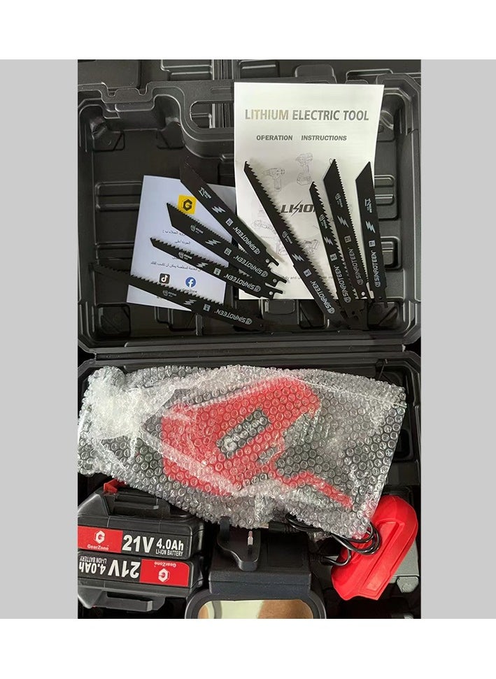 GearZone - 21V Wireless Reciprocating Saw, with 8 Saw Blades and 2 Batteries, 0-3000 Variable Speed SPM, for Cutting Wood/Metal/Plastic Pipe - Image 1