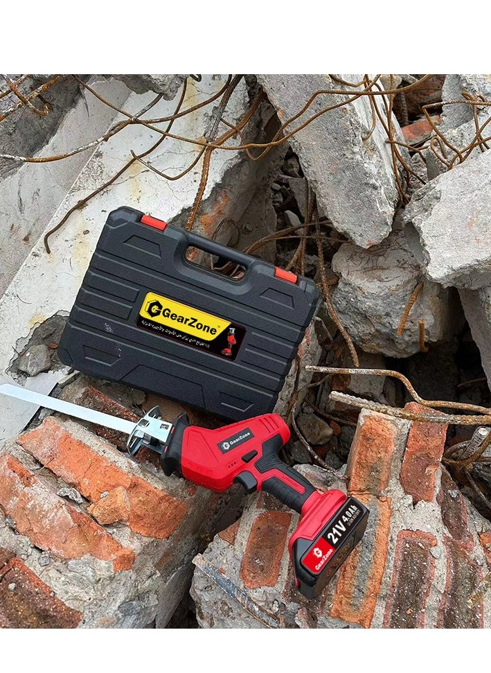 GearZone - 21V Wireless Reciprocating Saw, with 8 Saw Blades and 2 Batteries, 0-3000 Variable Speed SPM, for Cutting Wood/Metal/Plastic Pipe - Image 1