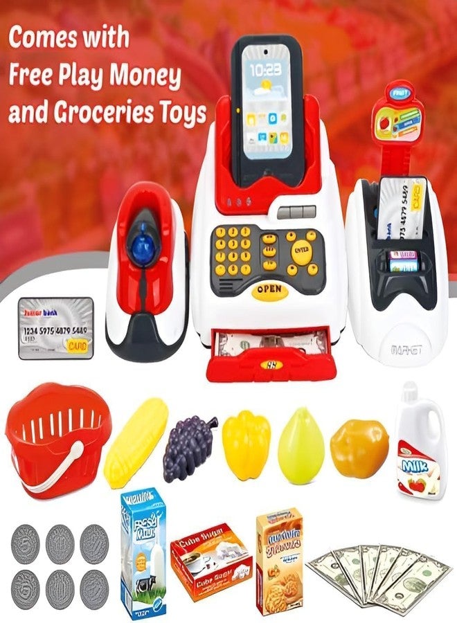 WOPPCART ماكينة تسجيل المدفوعات النقدية للأطفال من WOPPCART مع ماسح ضوئي للدفع، ومجموعة لعب نقود التسوق ومجموعة لعب التظاهر بالتسوق. - Image 5