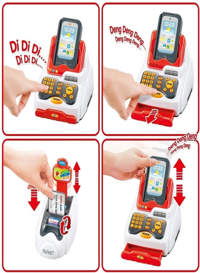 WOPPCART ماكينة تسجيل المدفوعات النقدية للأطفال من WOPPCART مع ماسح ضوئي للدفع، ومجموعة لعب نقود التسوق ومجموعة لعب التظاهر بالتسوق. - Image 4