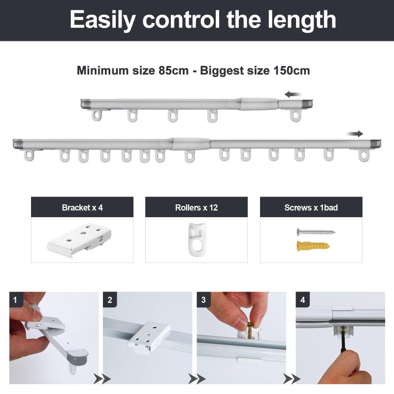 ZSTARR Retractable Ceiling Curtain Track, Measurement-Free 33.5''-59'', Room Divider, Shower Curtain, Parallel Bay Window, RV Track (White) - Image 5