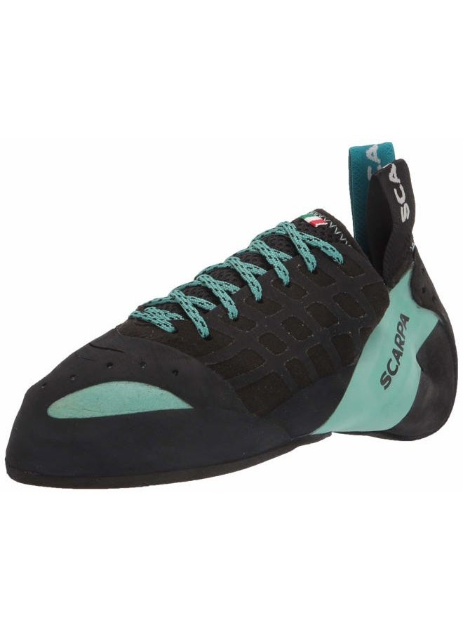 SCARPA Women's Instinct Lace Rock Climbing Shoes for Sport Climbing and Bouldering - Low-Volume, Women's Specific Fit, Black/Aqua, 5-5.5 Women/4-4.5 Men - Image 1