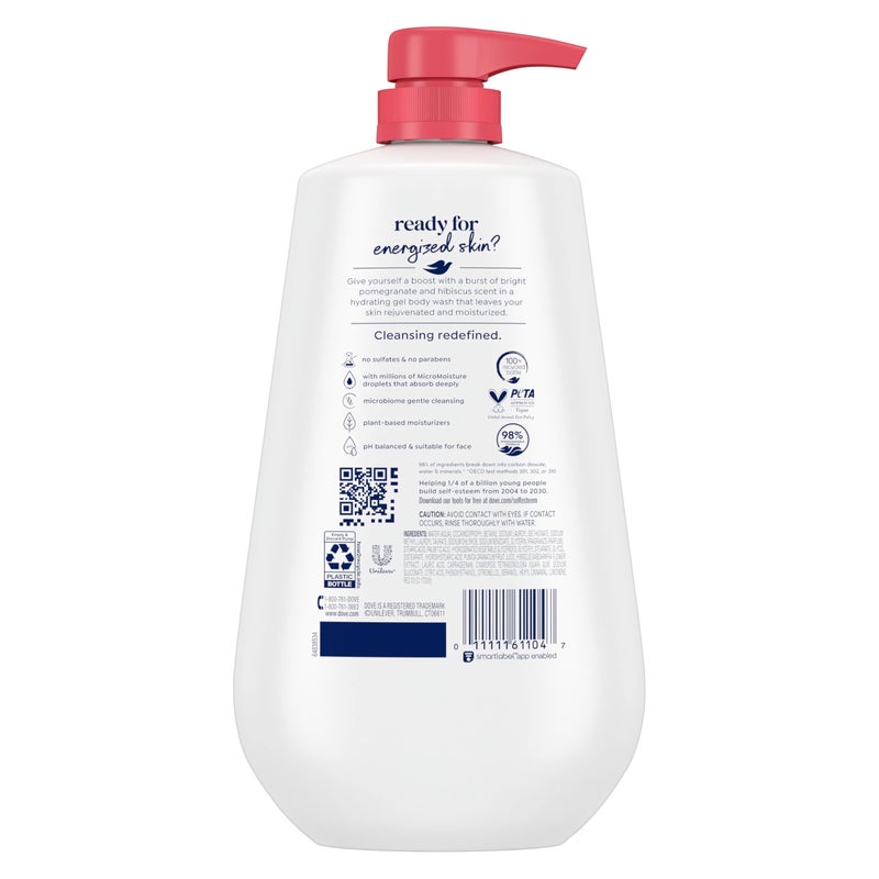 Dove Body Wash with Pump Rejuvenate Pomegranate & Hibiscus for 24hr Lotion-Soft Skin Moisturizing Skin Cleanser with No Sulfates No Parabens 30.6 Oz - Image 2