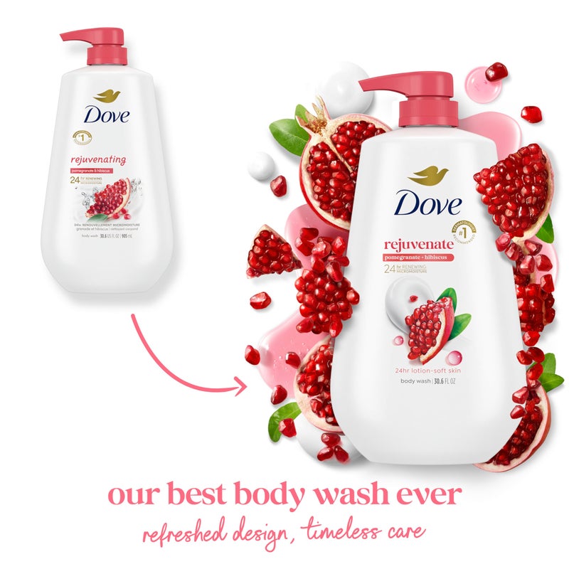 Dove Body Wash with Pump Rejuvenate Pomegranate & Hibiscus for 24hr Lotion-Soft Skin Moisturizing Skin Cleanser with No Sulfates No Parabens 30.6 Oz - Image 3