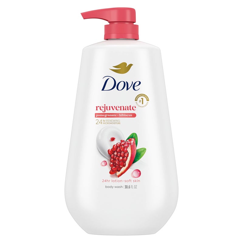 Dove Body Wash with Pump Rejuvenate Pomegranate & Hibiscus for 24hr Lotion-Soft Skin Moisturizing Skin Cleanser with No Sulfates No Parabens 30.6 Oz - Image 1