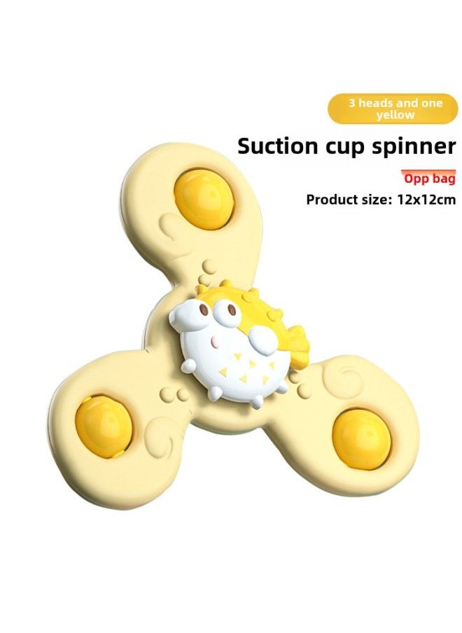Generic - Baby Suction Cup Bath Toy Cartoon Finger Spinning Top Toothpaste Bath Toy Baby Shower Gift Idea Non-toxic Eco-friendly-Color:Ocean 3 Head-yellow 39g - Image 1