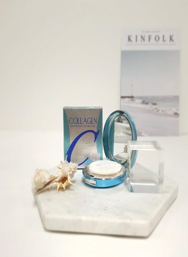 ENOUGH كعكة كولاجين هايدرو رطبة كافية، بودرة أساس لتثبيت المكياج الكوري مع إعادة تعبئة، بودرة مضغوطة تغطي كاملة للوجه مع SPF25 (21 بيج شفاف) - Image 2