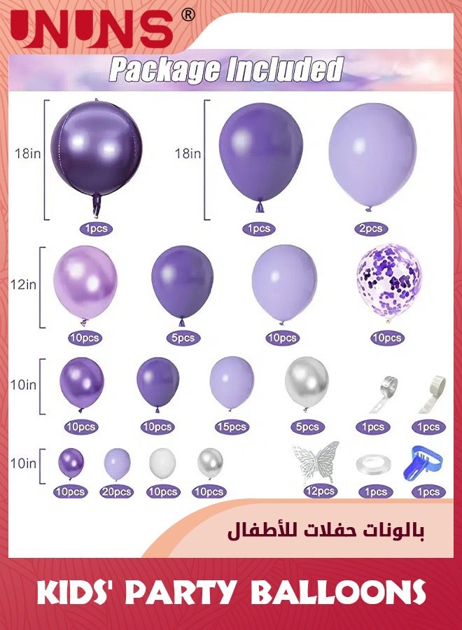 UNUNS Purple Balloon Garland Kit,145 Pcs Pastel Purple Balloons Arch Kit+12 Pcs Butterfly Stickers,Lavender Purple Confetti Metallic Balloon,For Baby Shower Girls Birthday Wedding Party Decoration - Image 2