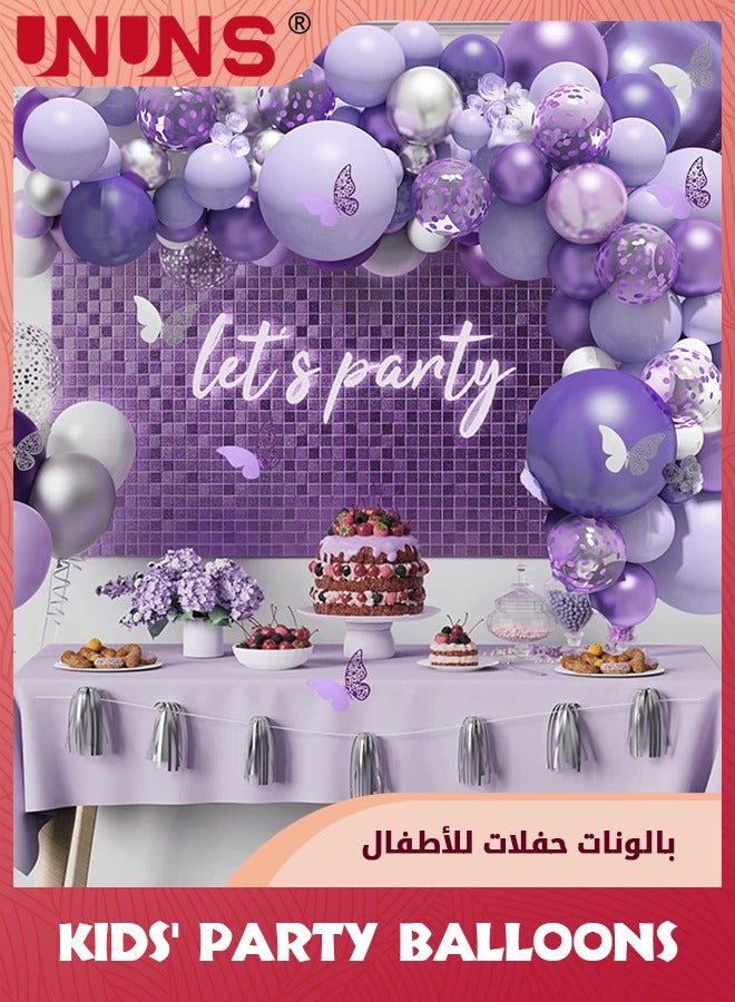 UNUNS Purple Balloon Garland Kit,145 Pcs Pastel Purple Balloons Arch Kit+12 Pcs Butterfly Stickers,Lavender Purple Confetti Metallic Balloon,For Baby Shower Girls Birthday Wedding Party Decoration - Image 5