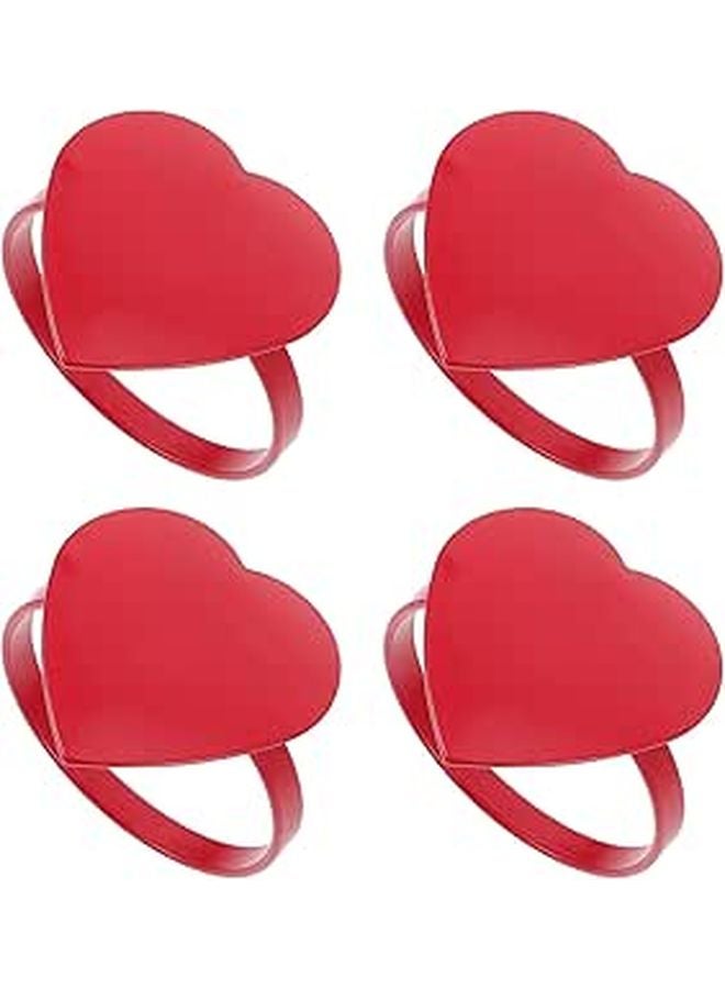 حلقات مناديل القلب الأحمر 4 قطع، ديكور طاولة من السبائك، إكسسوارات مائدة لعيد الحب - Image 1