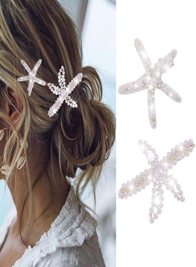 CAKURE Mermaid Hair Clips Pearl Starfish Hair Barrettes Beach Hair Accessories for Women and Girls (Pack of 2) (b-silver) - Image 1