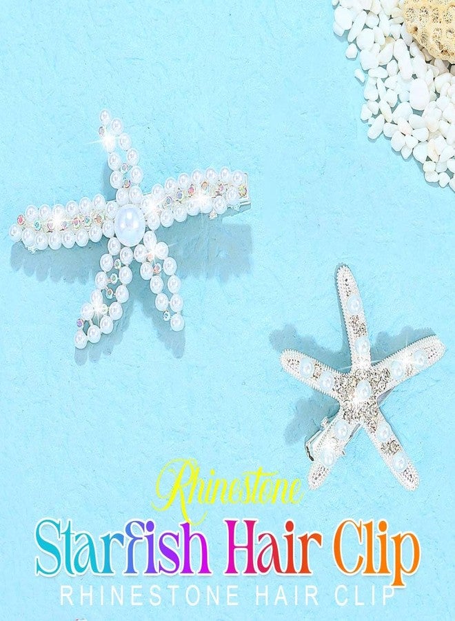 CAKURE Mermaid Hair Clips Pearl Starfish Hair Barrettes Beach Hair Accessories for Women and Girls (Pack of 2) (b-silver) - Image 2