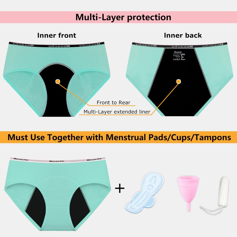 Mesachy Girls Period Underwear Period Panties for Teens Menstrual Leakproof Protective Cotton Briefs - Image 2