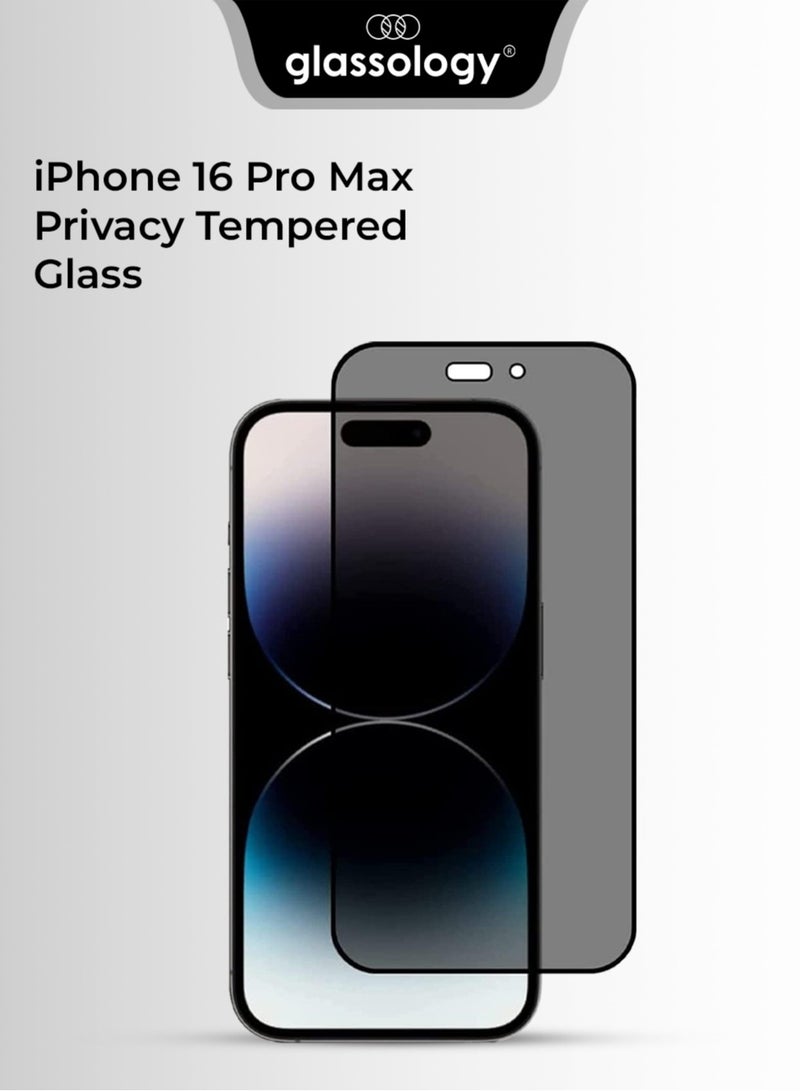 glassology حماية شاشة زجاجية مقساة للخصوصية لجهاز iPhone 16 Pro Max بصلابة 9H، مضادة للتجسس، مقاومة للخدش، صديقة للحافظة - Image 1