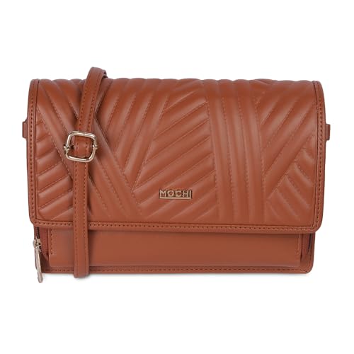 Mochi Women's Tan Fashionable Faux Leather Sling Bag (230-32) - Image 1