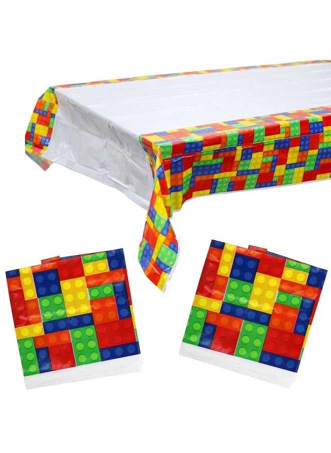 Iconikal Building Block Party Supplies Tablecloth Table Cover With Colorful Building Block Birthday Party Decorations For Children’S Boys Kid’S Birthday Party Decoration 54 X 84 Inches 3 Pack  - Image 2