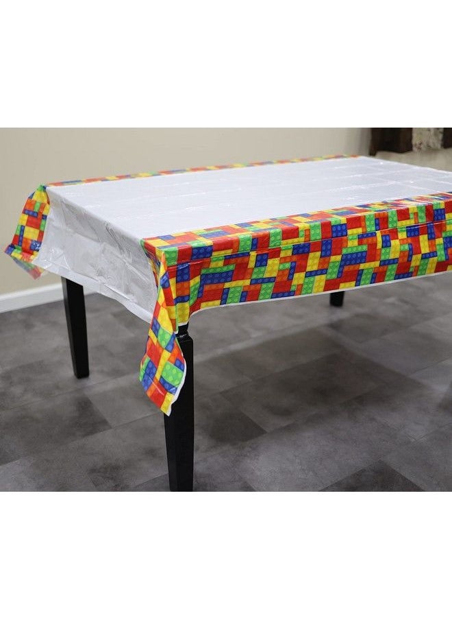 Iconikal Building Block Party Supplies Tablecloth Table Cover With Colorful Building Block Birthday Party Decorations For Children’S Boys Kid’S Birthday Party Decoration 54 X 84 Inches 3 Pack  - Image 5