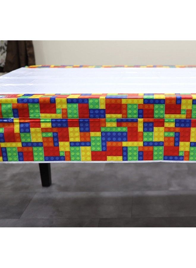 Iconikal Building Block Party Supplies Tablecloth Table Cover With Colorful Building Block Birthday Party Decorations For Children’S Boys Kid’S Birthday Party Decoration 54 X 84 Inches 3 Pack  - Image 4