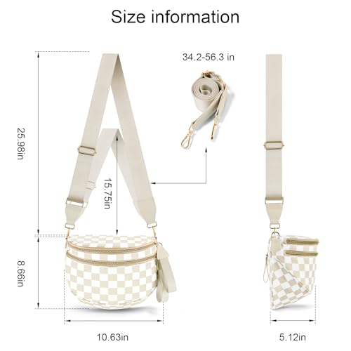 NEWROGENG Checkered Crossbody Bags for Women, Large Nylon Bum Bags Plus Size Fanny Pack Sling Bag Belt Bag for Women Travel, Beige Checkered - Image 4