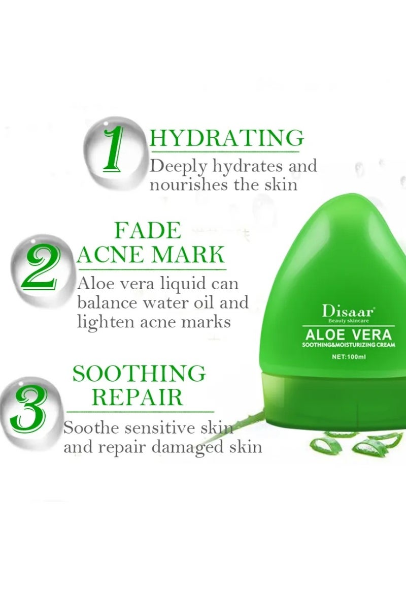 Disaar 100ml Aloe Vera Soothing Moisturizing Cream Soothing face cream Beauty Skincare Aloe Vera Gel Aloe Vera Facial Cream Anti Acne Gel Cream Soothing melting face cream - Image 5