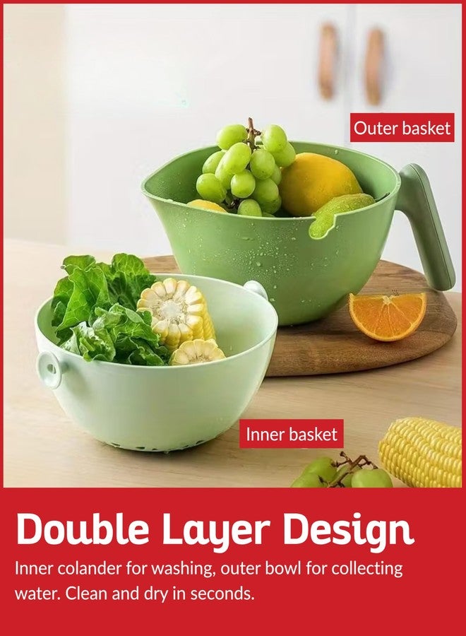 Boxiki Kitchen سلة تجفيف متعددة الوظائف - مصفاة ووعاء مزدوج الطبقات للفواكه والخضراوات - متينة وخالية من مادة BPA، وآمنة للغسل في غسالة الأطباق (لون أخضر أفوكادو) - Image 4