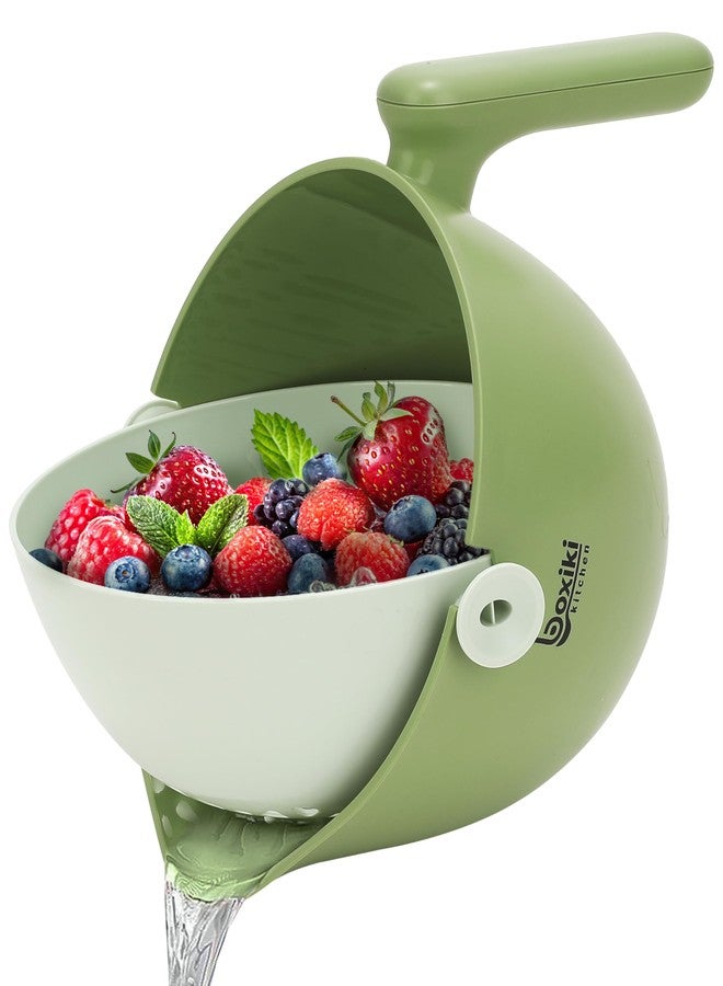 Boxiki Kitchen سلة تجفيف متعددة الوظائف - مصفاة ووعاء مزدوج الطبقات للفواكه والخضراوات - متينة وخالية من مادة BPA، وآمنة للغسل في غسالة الأطباق (لون أخضر أفوكادو) - Image 1