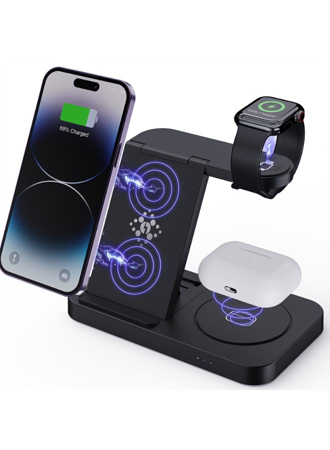 3-in-1 Foldable Wireless Charging Station for iPhone, Apple Watch & AirPods – Fast 15W Multi-Device Charger - Image 1