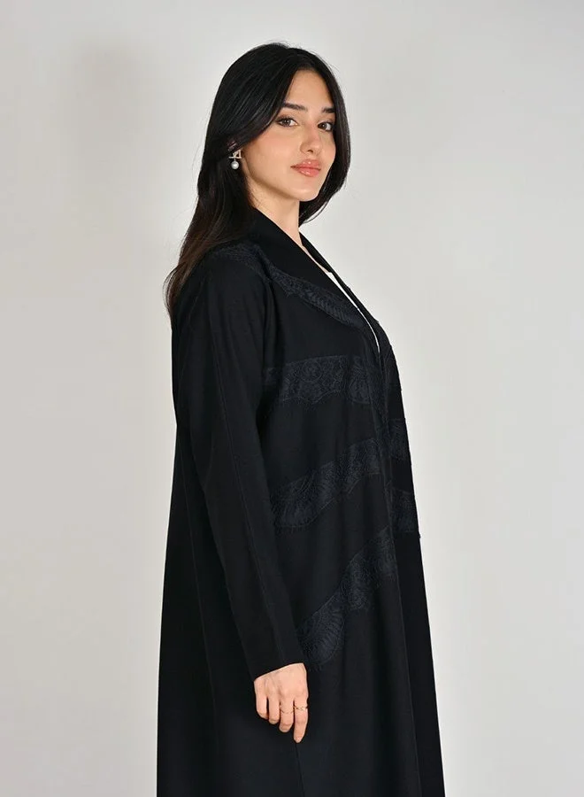 Hawraa Abaya Women's Black Wrap Abaya with Lace Detailing