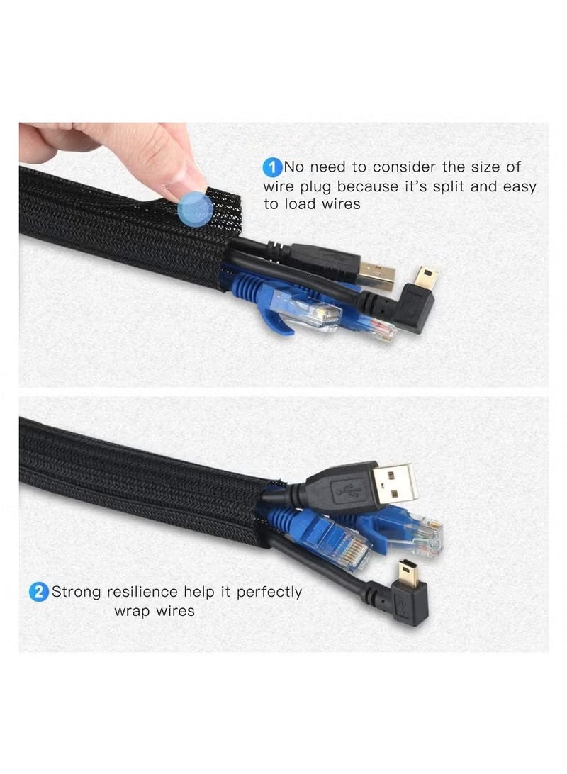 Adjustable Braided Cable Sleeve, Wire Management Sleeve Concealer for TV Table, Computer Cable Sleeve with Flame Retardant Cord Organizer and Protector, 3M/9.84ft, Black  - Image 3