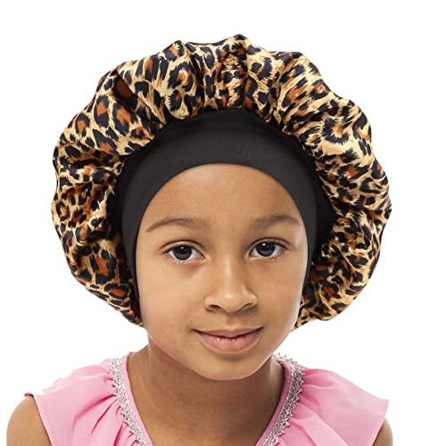 SENGTERM Kids Satin Bonnet Double Layer Wide Elastic Band Sleep Cap Hair Bonnet Silky Night Cap for Girls Toddler Child - Image 2