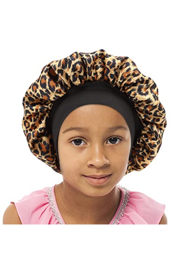 SENGTERM Kids Satin Bonnet Double Layer Wide Elastic Band Sleep Cap Hair Bonnet Silky Night Cap for Girls Toddler Child - Image 1