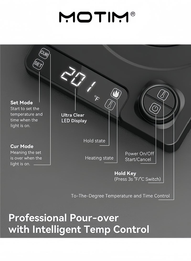 موتيم غلاية كهربائية للتحكم في درجة الحرارة، غلاية كهربائية مع شاشة عرض، تسخين سريع، غلاية كهربائية لغلي الماء والقهوة والشاي، لون أسود - Image 5