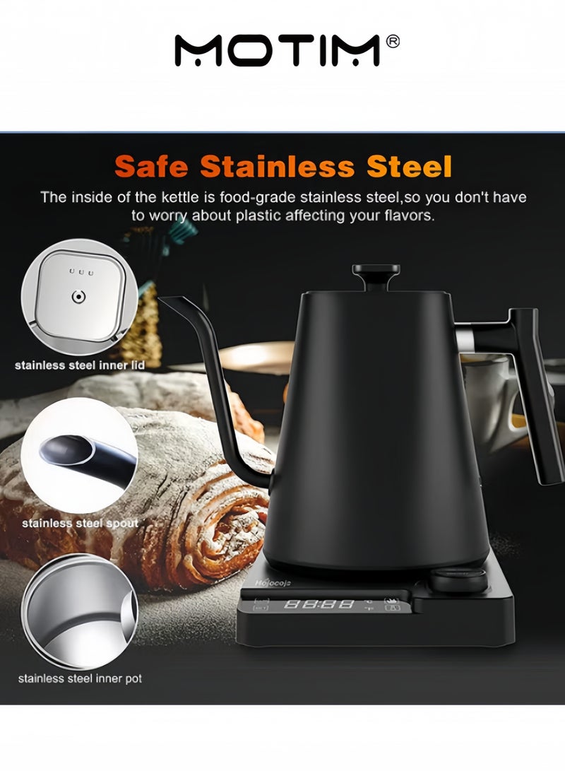 موتيم غلاية كهربائية للتحكم في درجة الحرارة، غلاية كهربائية مع شاشة عرض، تسخين سريع، غلاية كهربائية لغلي الماء والقهوة والشاي، لون أسود - Image 3